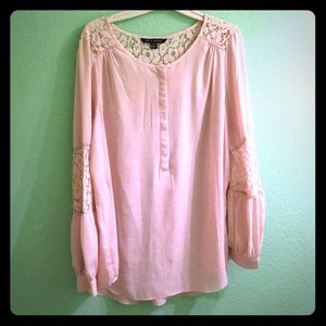 Long-Sleeved Lacy Pink Blouse